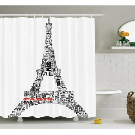 Paris Decor Shower Curtain Set Illustration Of Tour Eiffel With