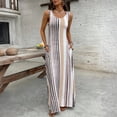 thumbnail image 2 of CIENVNSTG Summer Dresses for Women 2026 U Neck Sleeveless Casual Midi Dress Striped Printed Beach Vacation Sundresses with Pockets Beige XL, 2 of 5