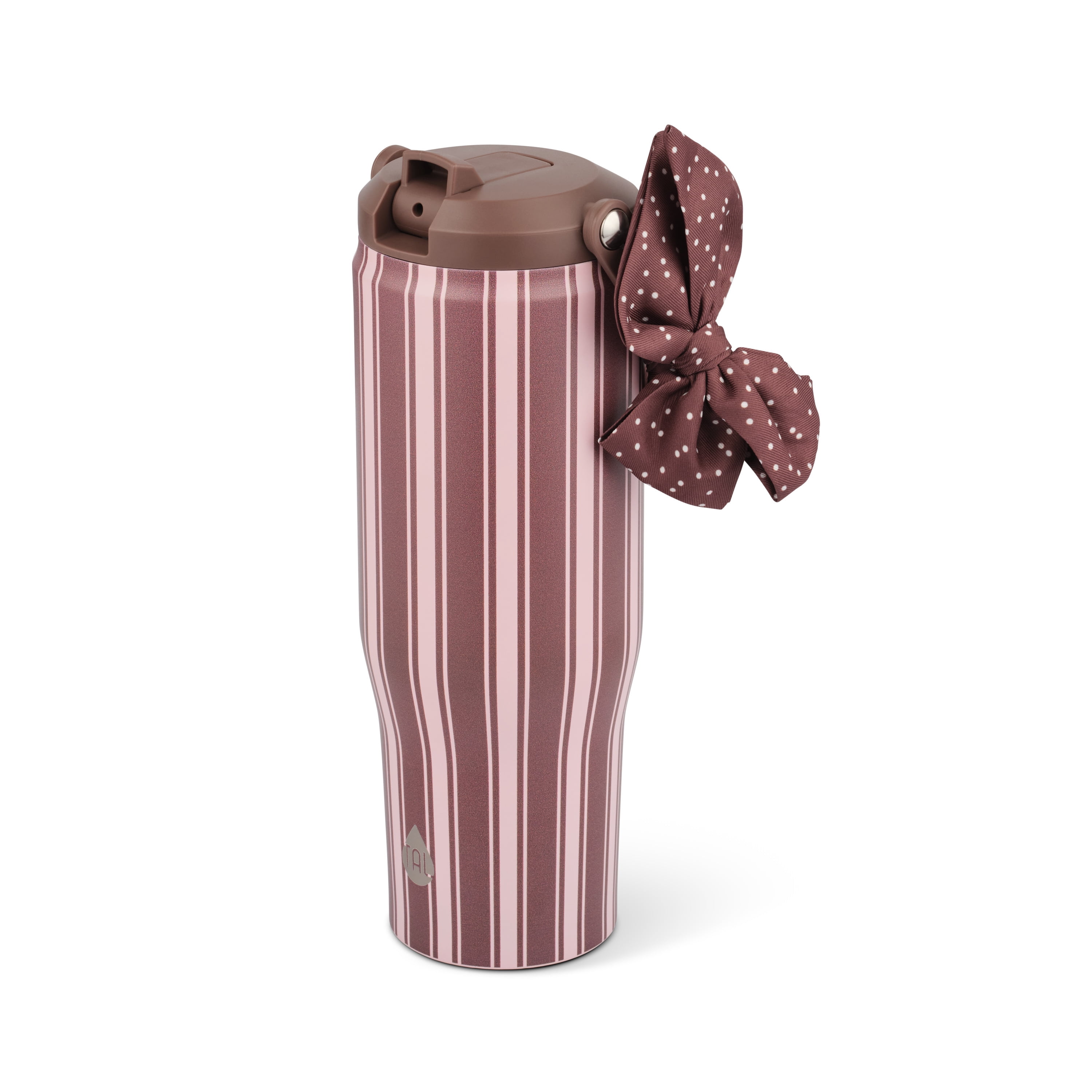 TAL 30oz Stainless Steel Hudson Flip Tumbler with Removable Scarf on Handle, Brown Stripe