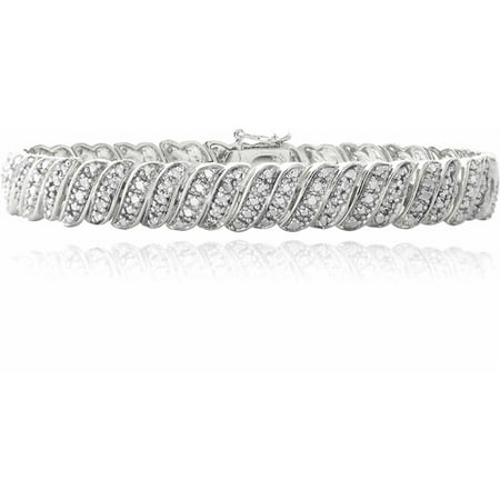 Illusion Tennis Bracelet - 1 Carat T.W. Diamond Silver-Tone Wave Link Tennis Bracelet