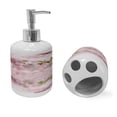 thumbnail image 2 of Ambesonne Flower Soap Dispenser & Toothbrush Holder Set, Tender Floral Branch Water, 2 Pcs, Pale Pink Fern Green, 2 of 6