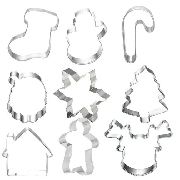 9 Pcs Christmas Elements Shape Cookie Cutters Stainless Steel DIY Mold Biscuits Mold Kitchen Utensil Baking Tool (Random Style)