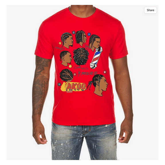 Akoo Men’s T-Shirts Short Sleeve Cotton Stylish Fashion Braids Tee RED 2XL