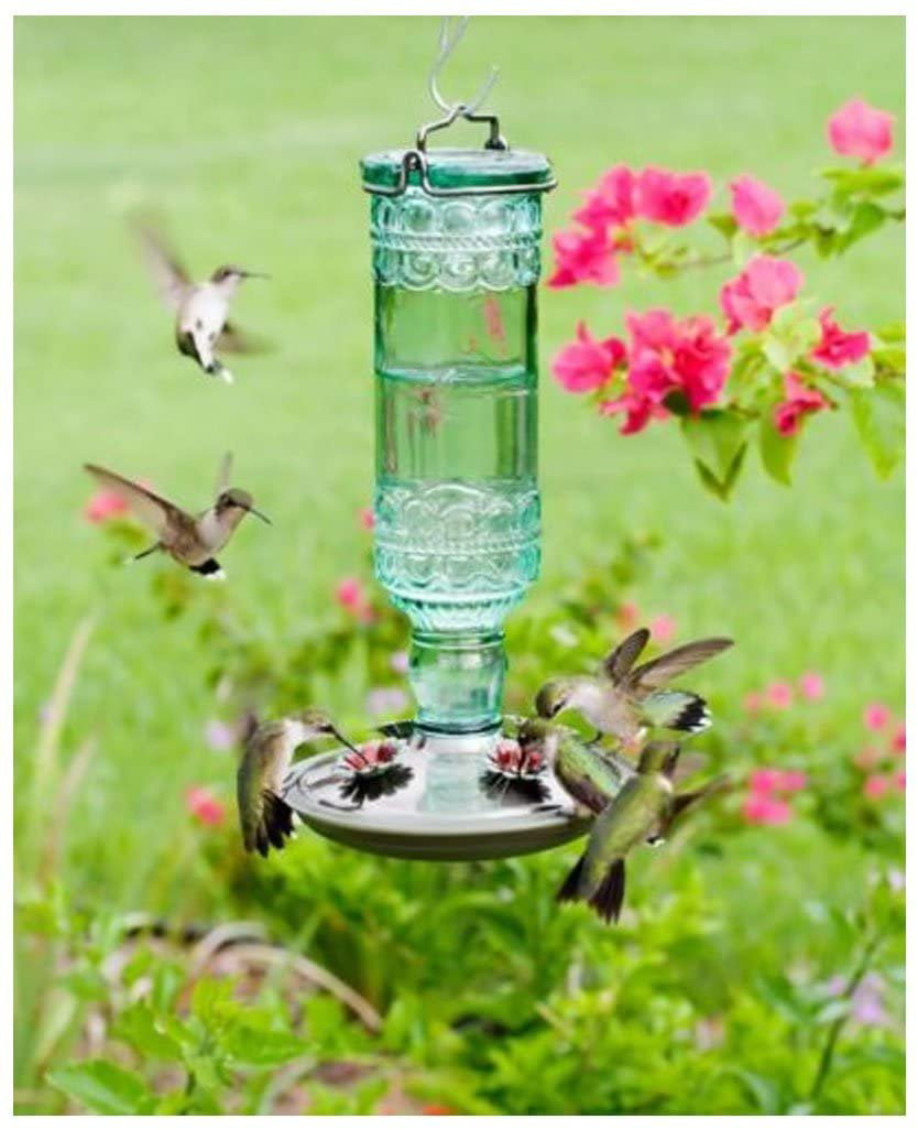 New Wonderful Green Antique Bottle 10-Ounce Glass Hummingbird Feeder 8108-2 