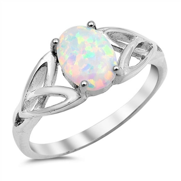 CHOOSE YOUR COLOR Solitaire White Simulated Opal Celtic Knot Ring .925 Sterling Silver Band CZ Female Size 12