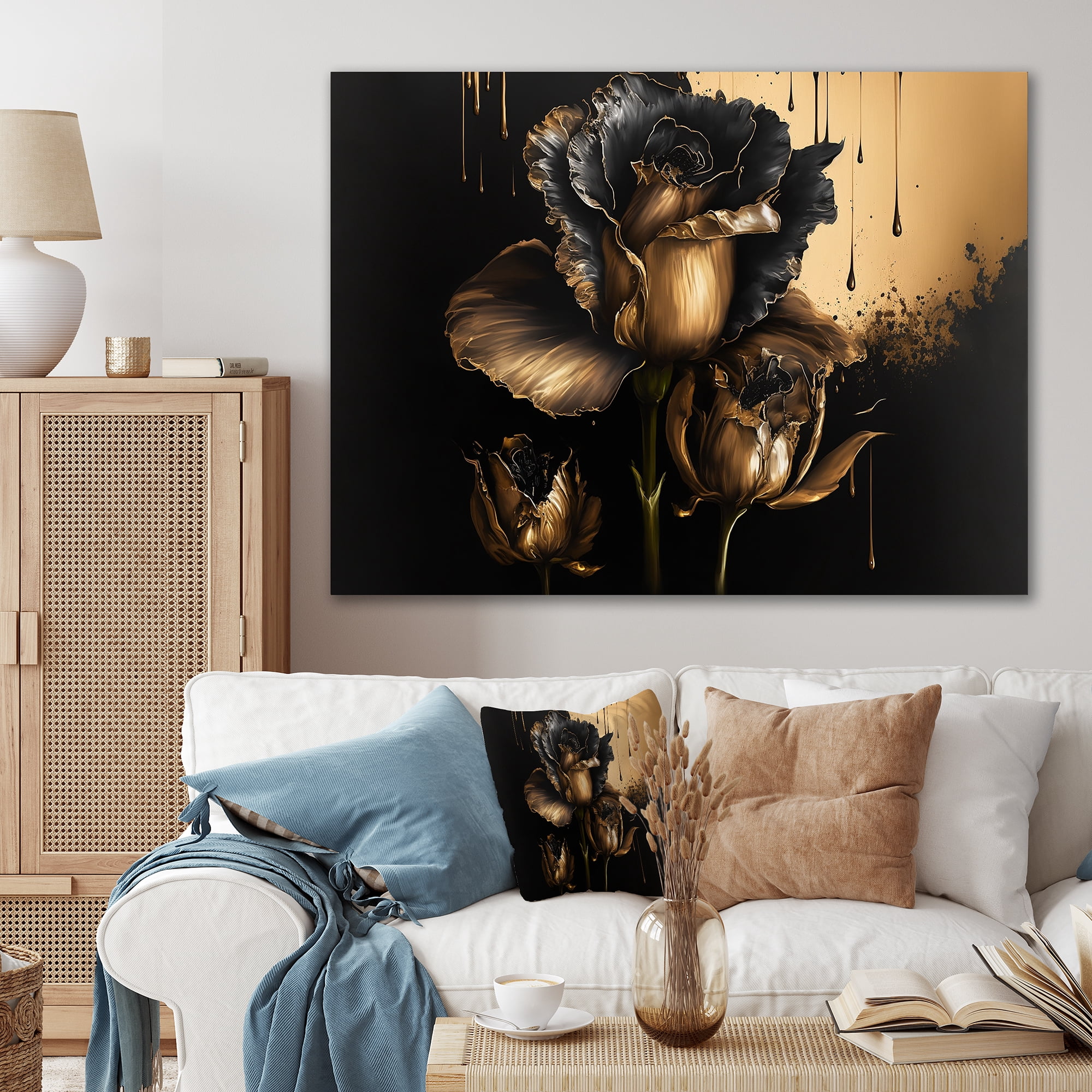 Designart Black And Gold Gladiolus I Canvas Wall Art