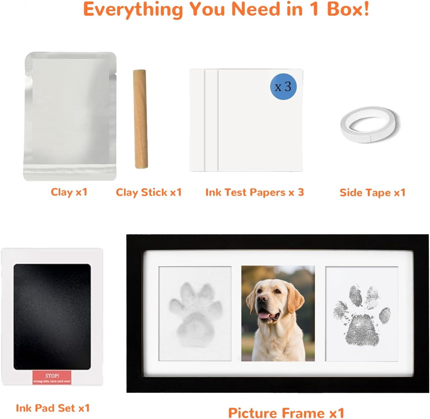 SONGAUN Paw Print Frame Kit for Dogs and Cat, Dog Paw Print Kit with Soft Paw Print Clay&Clean Touch Ink Pad, Wooden Display Frame & Customization Tools, DIY Impression Kit for Dogs Cats Lovers