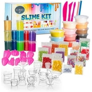 Ultimate Slime Kit with Complete Supplies for DIY Make Your Own Slime. Premium Slime, Clay, Foam Beads, Glitter, Confetti, Sugar Paper, Fishbowl Beads, Molds, Fimo Slices, Wobbly Eyes, Tools, Straws