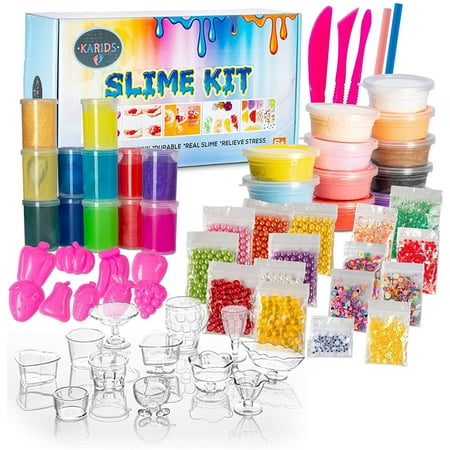 Ultimate Slime Kit with Complete Supplies for DIY Make Your Own Slime. Premium Slime, Clay, Foam Beads, Glitter, Confetti, Sugar Paper, Fishbowl Beads, Molds, Fimo Slices, Wobbly Eyes, Tools, Straws