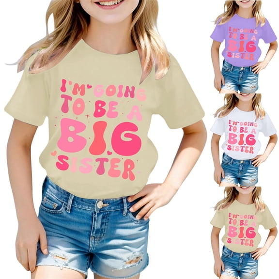 ibiyuan Big Sister Shirt for Toddler Baby Girl Promoted To Big Sister Cotton T-Shirt Pregnancy Announcement Casual Short Sleeve Toddler Girl Shirt Big Sister Outfit Basic Tees Girl Tops Size 8