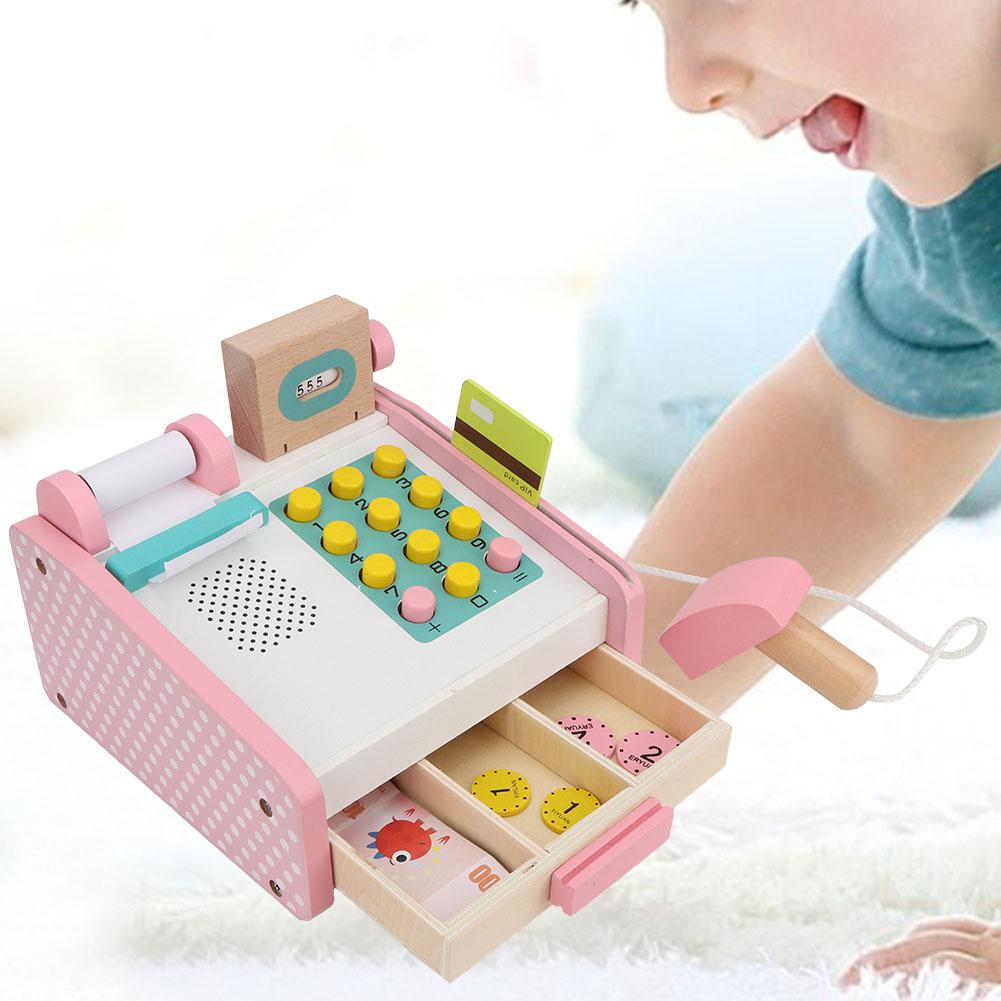 Greensen Children Cash Register,Wooden Simulation Cash Register Kit