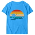 thumbnail image 4 of WREESH Womens Fashion T-Shirts Spring Summer Adult Short Sleeve Round Neck Printing Casual Blouse T-Shirt Tops Shirt Pullover Blue, 4 of 5