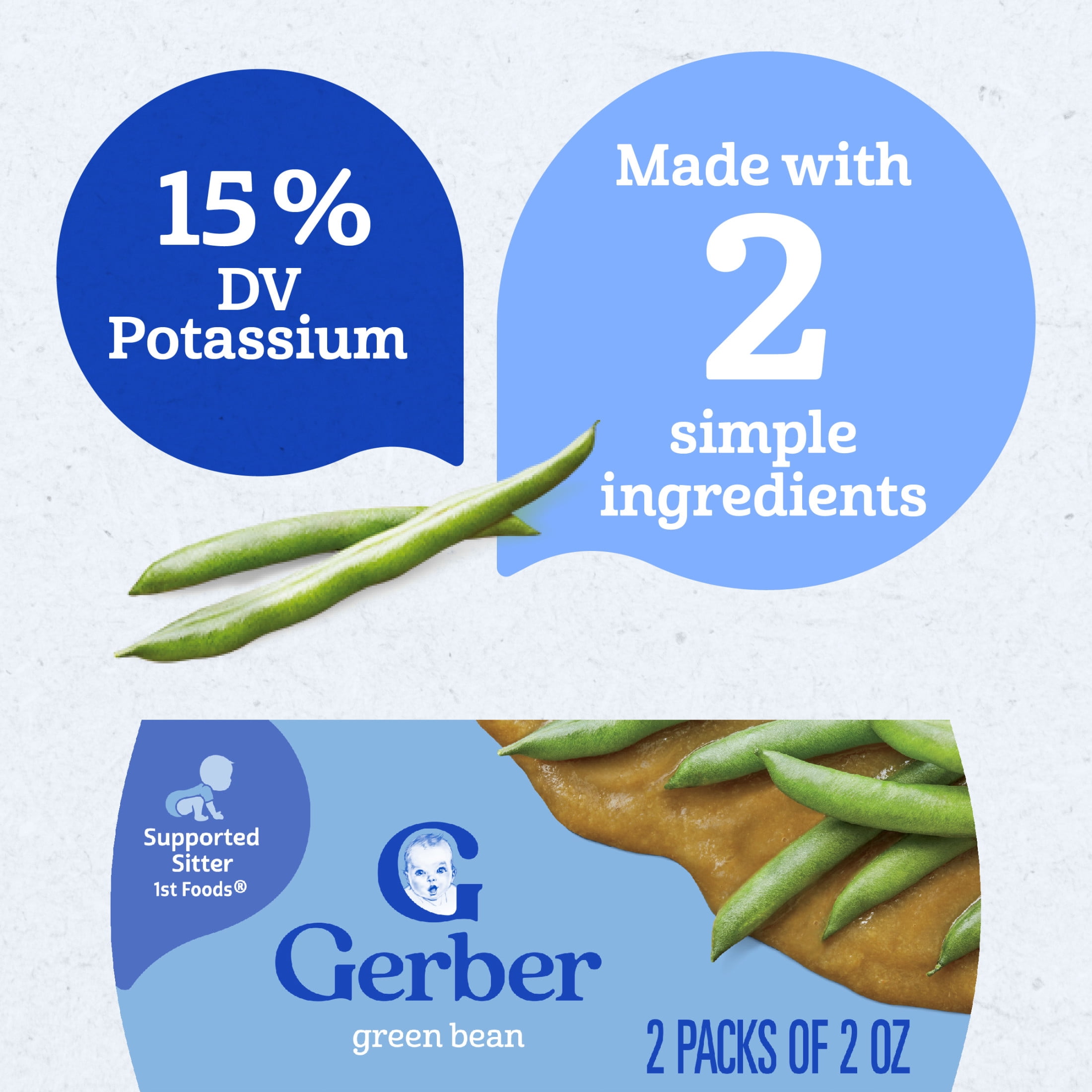 (12 pack) Gerber 1st Foods Natural for Baby Baby Food, Green Bean, 2 oz Tubs (2 Pack)