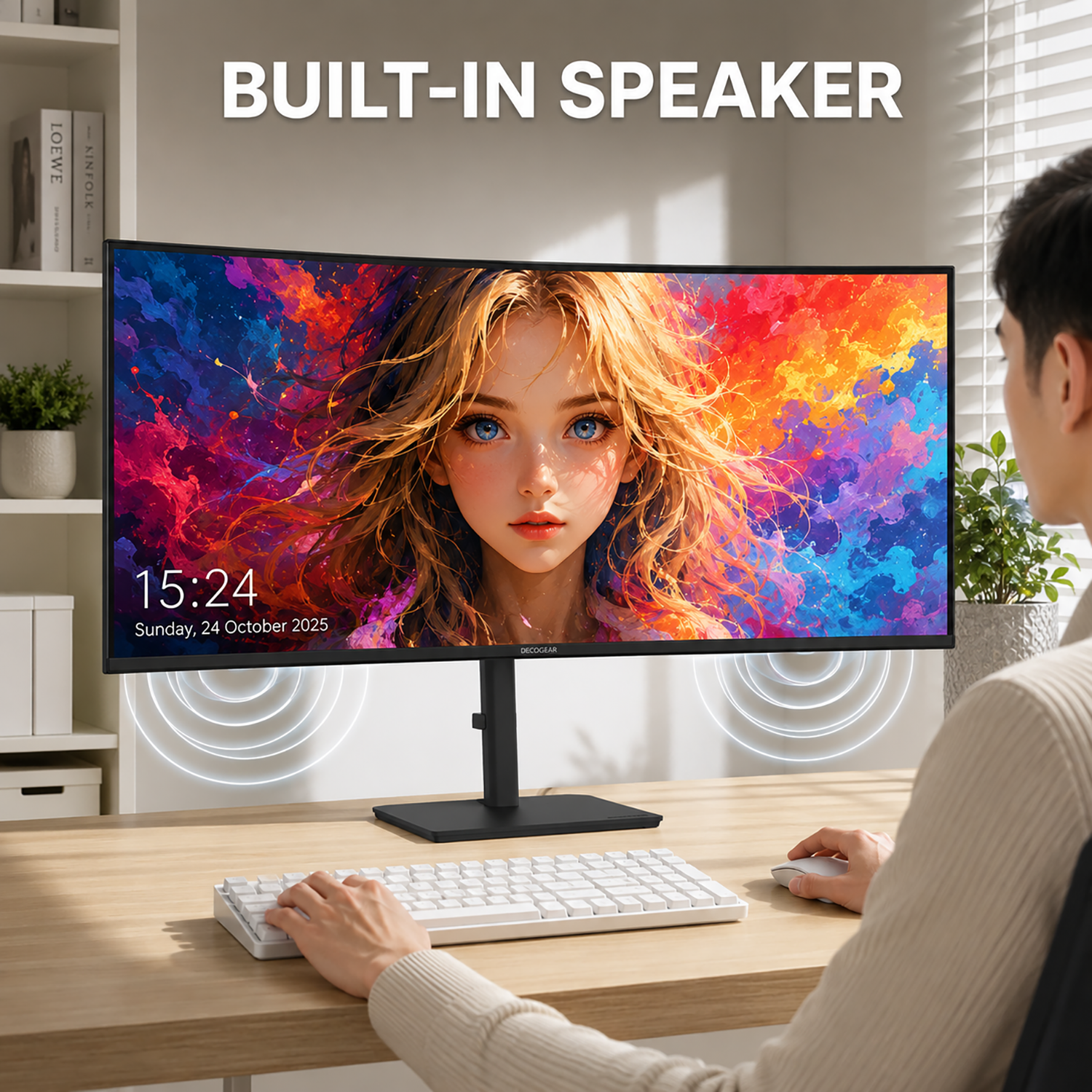 Deco Gear 40" Curved 5K2K Ultrawide Monitor, 5120×2160, 21:9, 120Hz, 5ms, IPS Panel, HDR, Adaptive Sync, USB-C, HDMI, DisplayPort, Built-in Speakers, Adjustable Stand