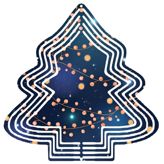 Stylish Metal Hanging Christmas Tree Wind Spinner - Starry Night Design with Spiral Lights for Festive Yard & Garden Decor