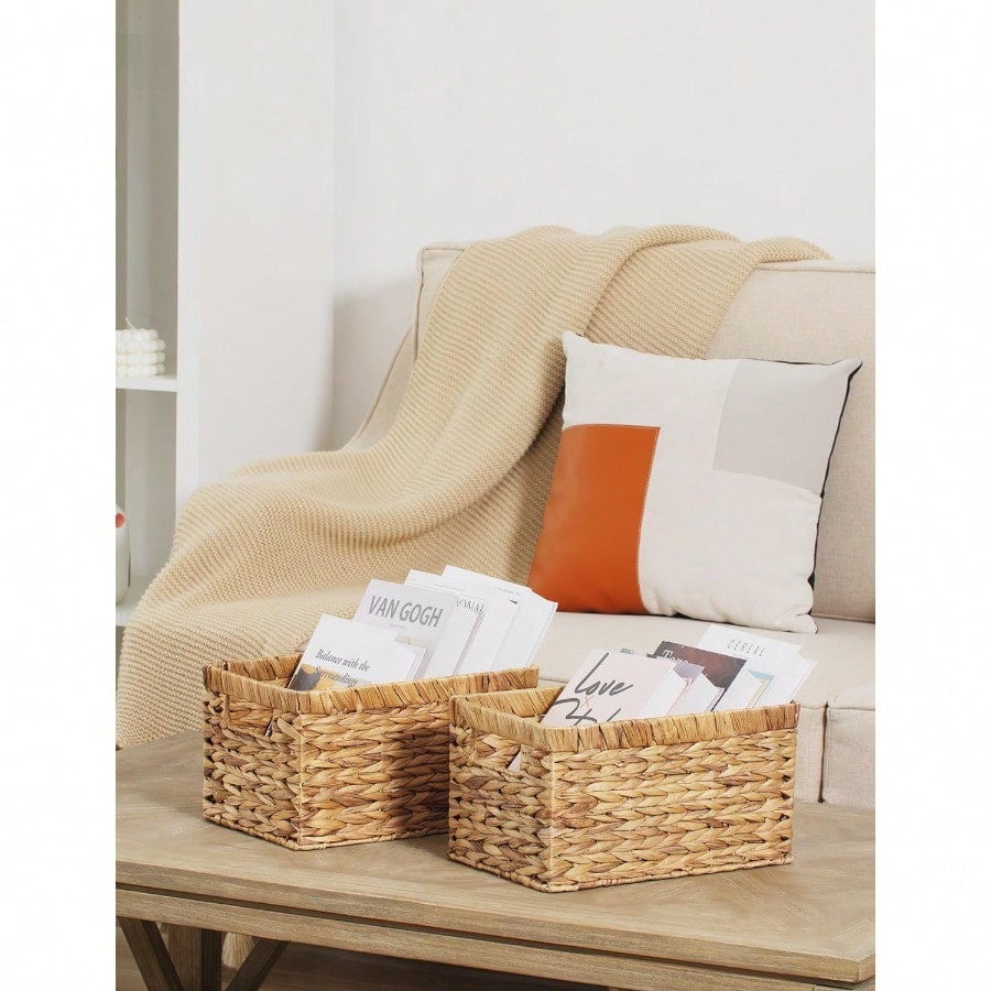 Wicker Basket, Baskets for Organizing, Storage Basket with Built-in Handles, Water Hyacinth Shelves (Medium 2-Pack, Natural Hyacinth)