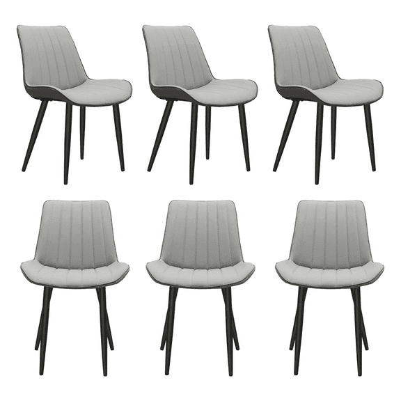 light gray Leather Dining Chair with Metal Legs, Modern dining Upholstered comfor Chair Set of 6 for Kitchen, Restaurant, Living, Meeting Room