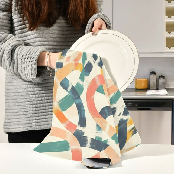BZSMCE Kitchen Towels Creative Design Colorfull Line Pattern Pattern Durable Kitchen Towel