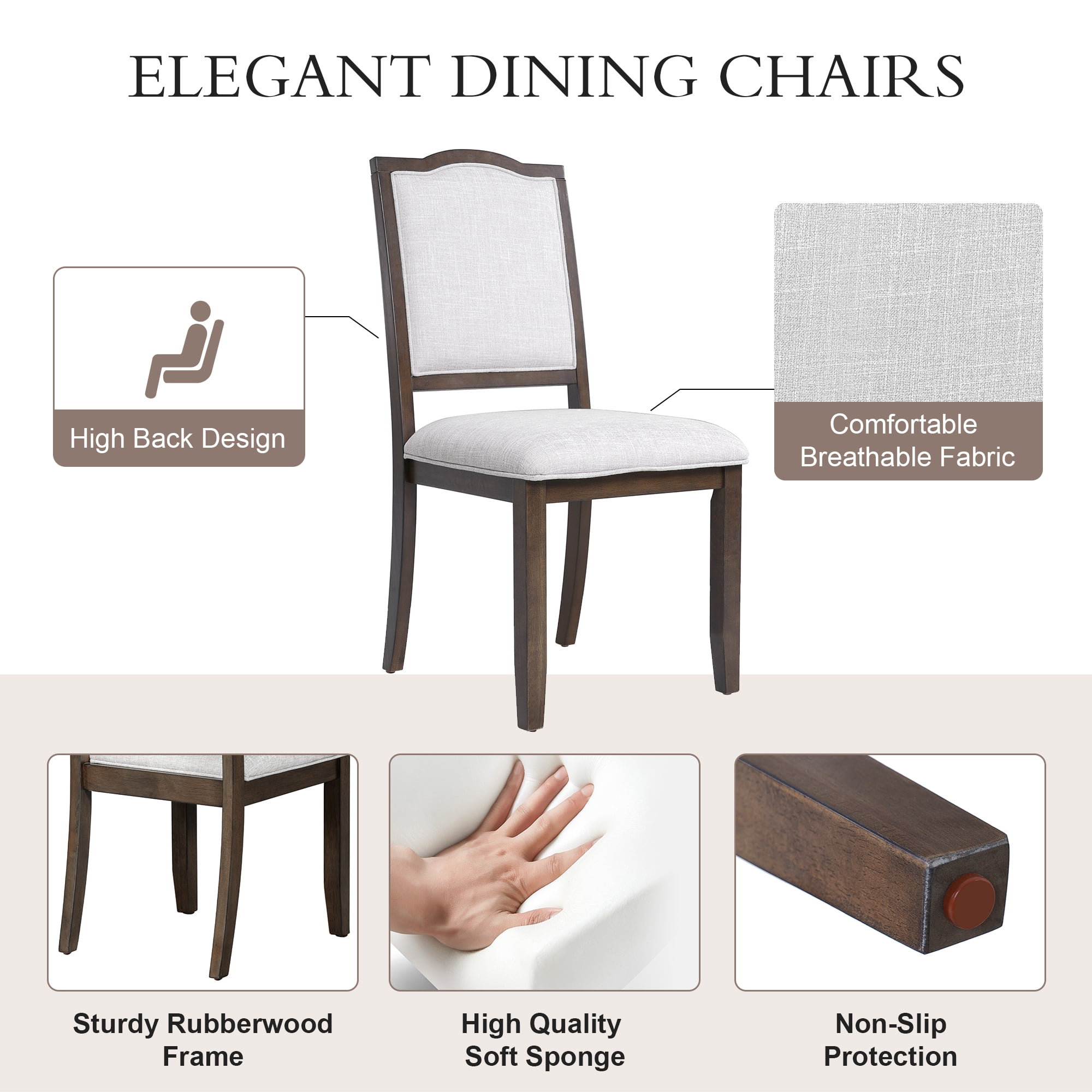 Euroco 6-Piece Dining Table Set for 6-8, 78" Extendable Kitchen Table & Chairs Set with Wood Frame, Brown