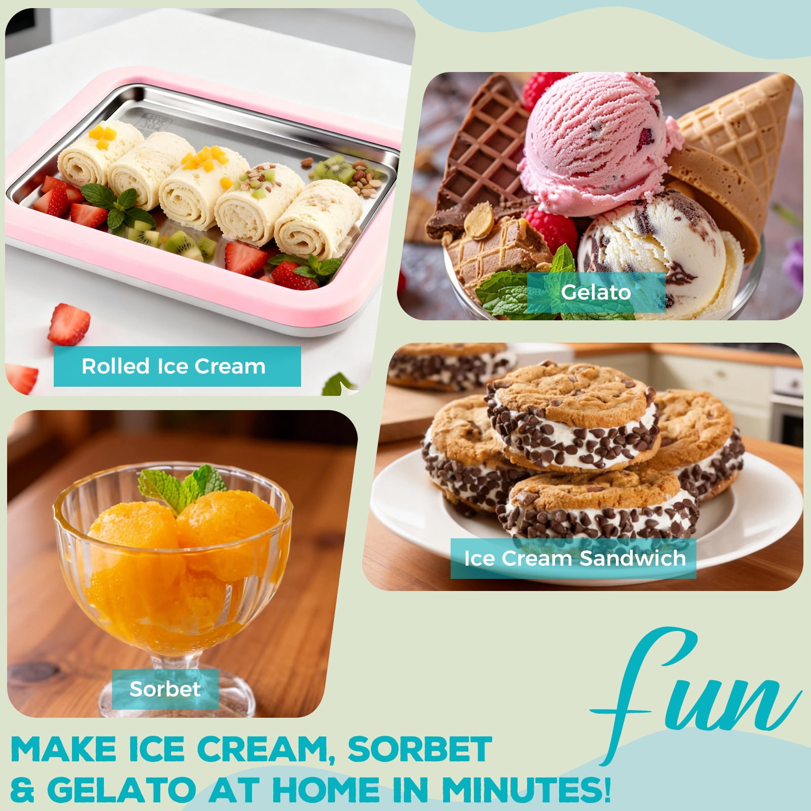 Rolled Ice Cream Maker with Quick Start Guide - DIY Instant Ice Cream Tray Kit, 2 Scrapers for Manual Homemade Ice Cream Rolls, Frozen Yogurt, Sorbets & Slushies, No Electricity Needed（pink）