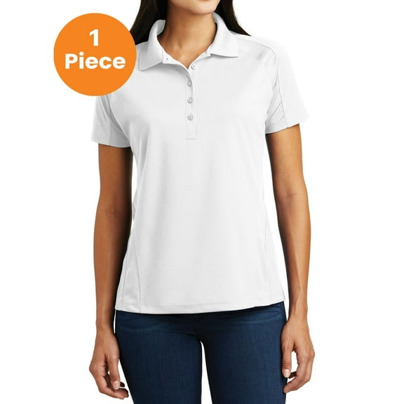 Sport-Tek L474 Ladies Dri-Mesh Pro Polo Shirt, White, M, Womens Polo Shirts