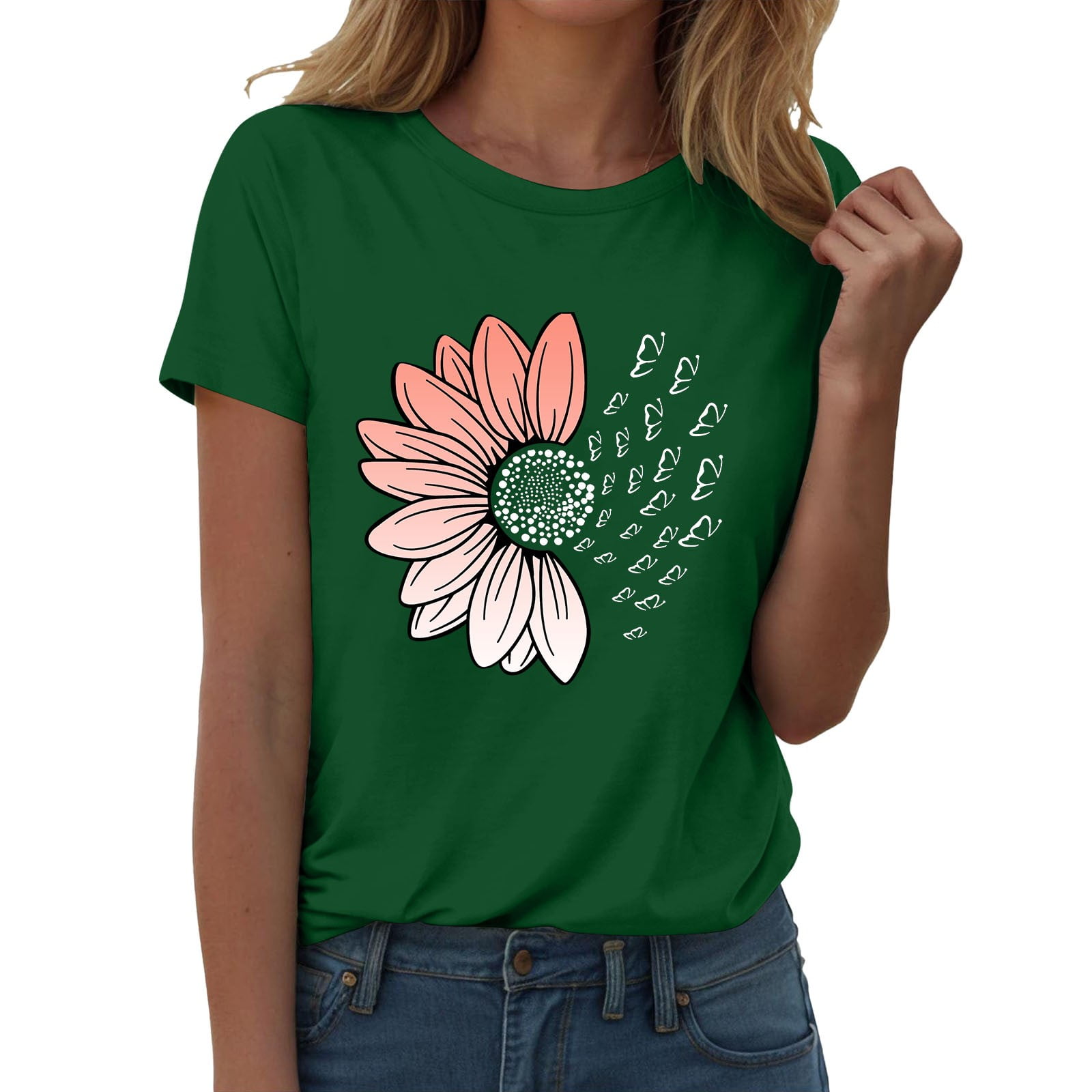 Womens Tops Short Sleeve Fashion Workout T Shirts Athletic Plus Size Tops Summer Trendy Clothes 2025 Spring Tee Fashion Clothes Blouses Dressy Casual Women