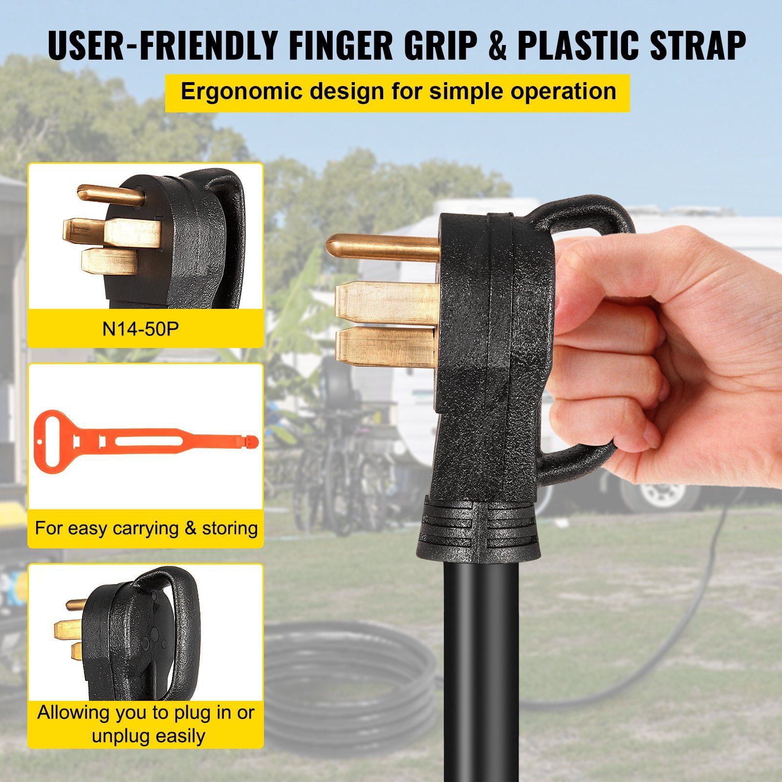 25Ft 50 Amp Generator Extension Cord STW 6/3 + 8/1 Generator Cord 125V 250V Generator Power Cord N14-50P & SS2-50R & CS6364 Twist Lock Connectors