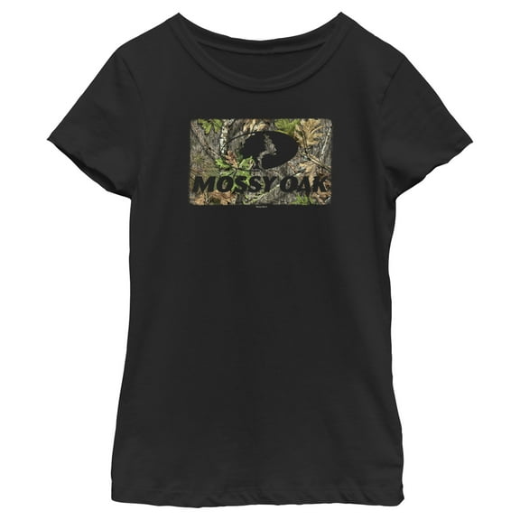 Girl's Mossy Oak Black In the Woods Logo  Graphic Tee Black Small
