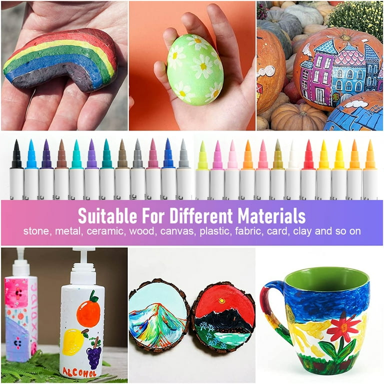  JEFFNIUB Dual Tip Acrylic Paint Pens Paint Markers 24 Colors,  Brush Tips & Round Tips Paint Pens for Rock Painting, Glass, Wood, Fabric,  Canvas, Ceramic Craft Supplies DIY Paint Ornaments 