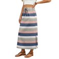 thumbnail image 5 of Women's Maxi Skirt Summer Boho Striped Print Elastic Waisted Drawstring Skirt Casual Beach Long Skirts with Pockets Blue 2XL, 5 of 6