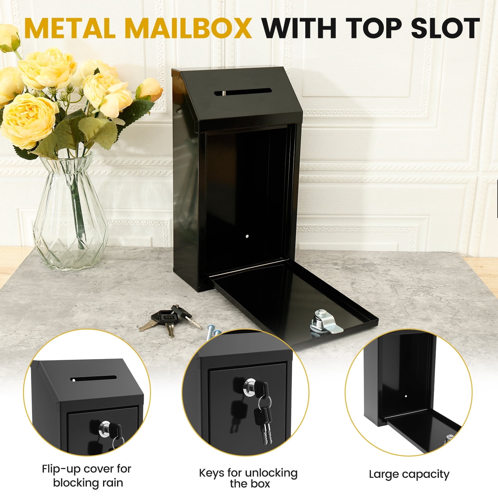 FUYGRCJ Metal Suggestion Box, Donation Box with Slot Drop Box with Lock and Key, Collection Box, Mailbox Wall Mount Drop Box Ballot Box for Home Office Outdoor