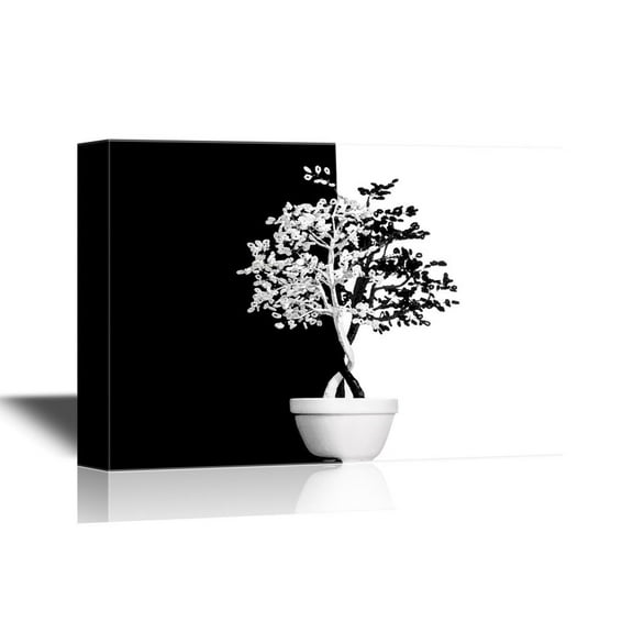 wall26 - Bonsai Canvas Wall Art - Bonsai Art in Black and White - Gallery Wrap Modern Home Art | Ready to Hang - 24x36 inches