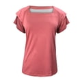 thumbnail image 5 of Ruyang Women's Summer Tops Solid Color Square Neck T Shirt With Double Layer Ruffle Edge Sleeve Loose Top Cotton Tops Women Casual, 5 of 5