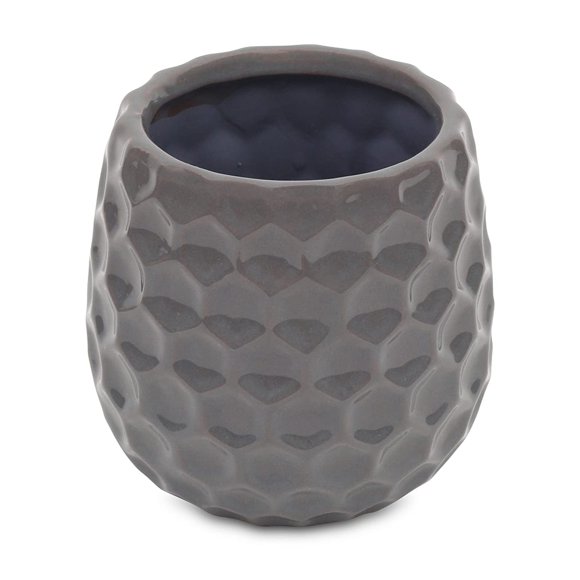Maceta de Cerámica Gris de Cheung con Patrón Texturizado Hexagonal