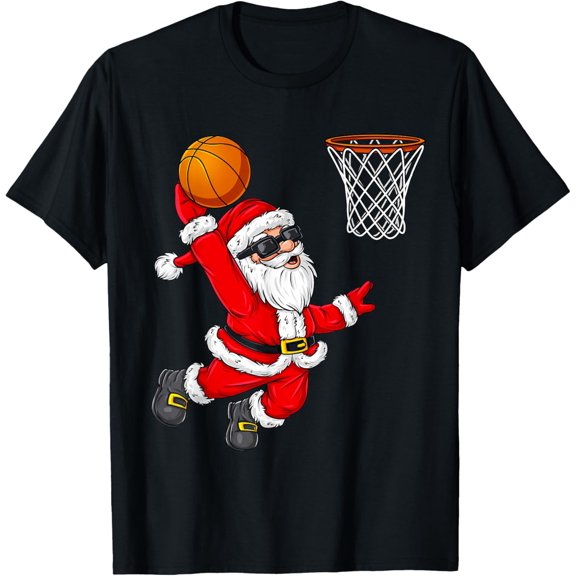 Christmas Santa Claus Dunking A Basketball Boys Kids Xmas T-Shirt- American fashion hot selling casual retro high quality 100% cotton T-shirt 1 piece