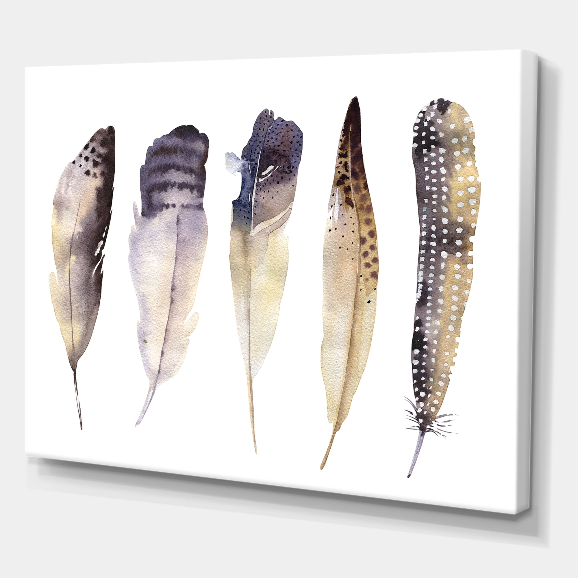 Designart ' Dark Gray Feathers Boho Ethnic II ' Bohemian & Eclectic Canvas Wall Art Print