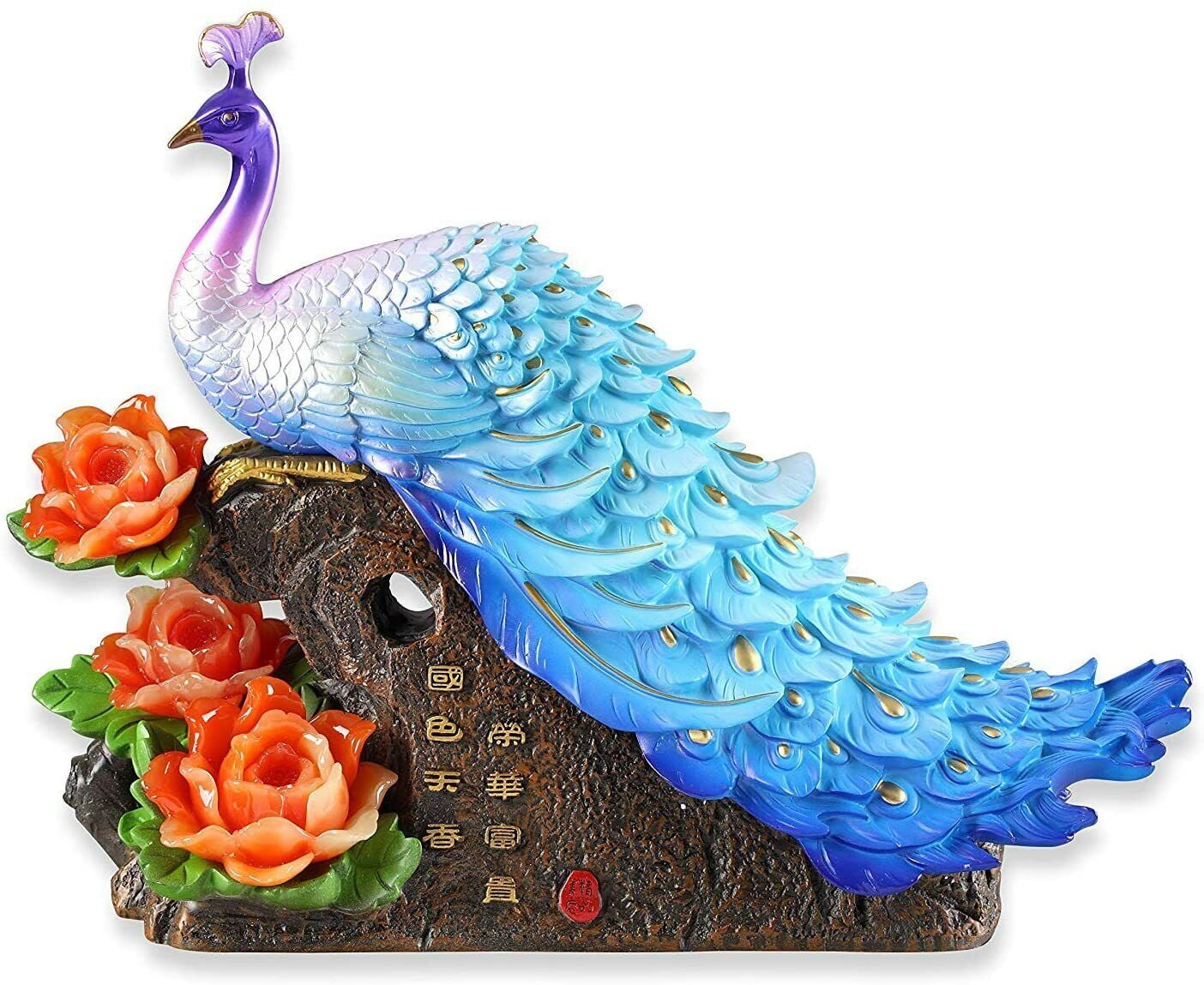 Elegant Peacock with Peony Flower Symbolize Fortune, Beauty / Nobility Feng Shui SZP Elegant Peacock with Peony Flower Symbolize Fortune, Beauty / Nobility Feng Shui SZP