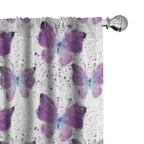 Ambesonne Butterfly Curtains, Modern Poly Effect, Pair of 28"x95", Purple Pale Blue White