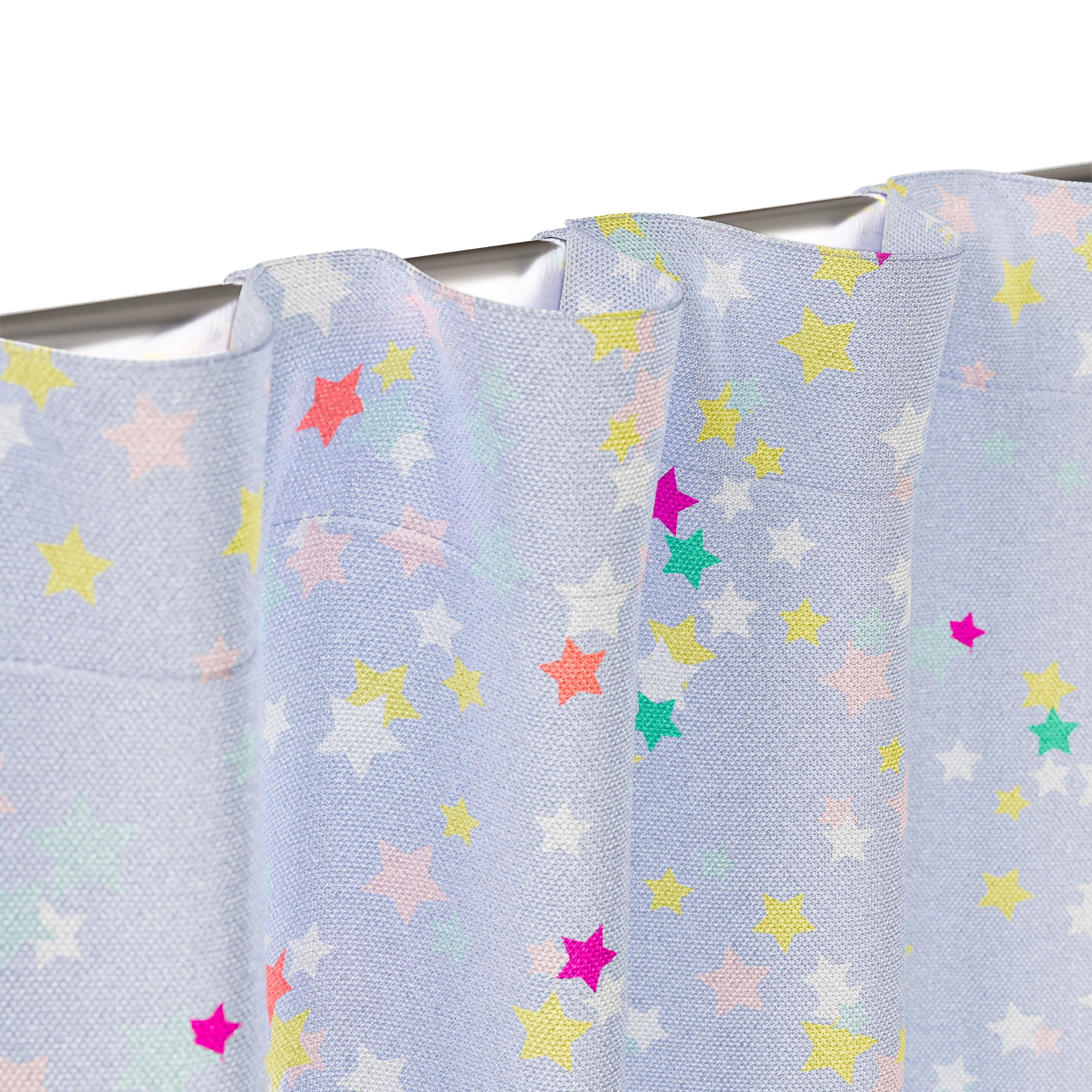 Mainstays Kids Light Purple Printed Glow in the Dark Blackout Rod Pocket with Back Tabs Single Curtain Panel, Multicolor Star Print, 38" W x 95" L