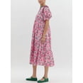 thumbnail image 6 of Women's Floral Print Puff Sleeve V Neck Tiered Midi Dress Casual Vacation Sundress Rose Pink S, 6 of 10
