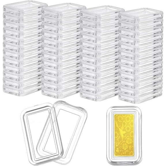 50Pcs Acrylic Silver Bar Case with Lids Rectangle Clear Bullion Storage Box Plastic Capsule Storage Container Fit for 1 Ounce Silver Bar(2.05x1.05cm/0.81x0.41inch Inner Diameter) Clear