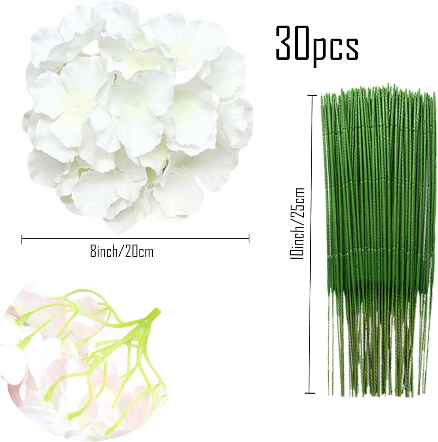 8 Inch Big Silk Hydrangea Heads Artificial Flowers Heads with Stems Fake Hydrangea Flowers for Décor