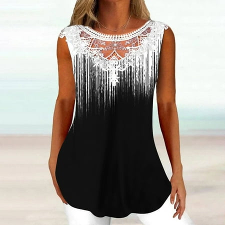 UPPADA Going Out Tops for Women Womens Tops Summer 2024 Basic Tanks Gradient Lace Cami Tops Sleeveless Tunic Blouses Dressy Casual Pullover Vest Clearance Sales Today Deals Prime Free Shipping