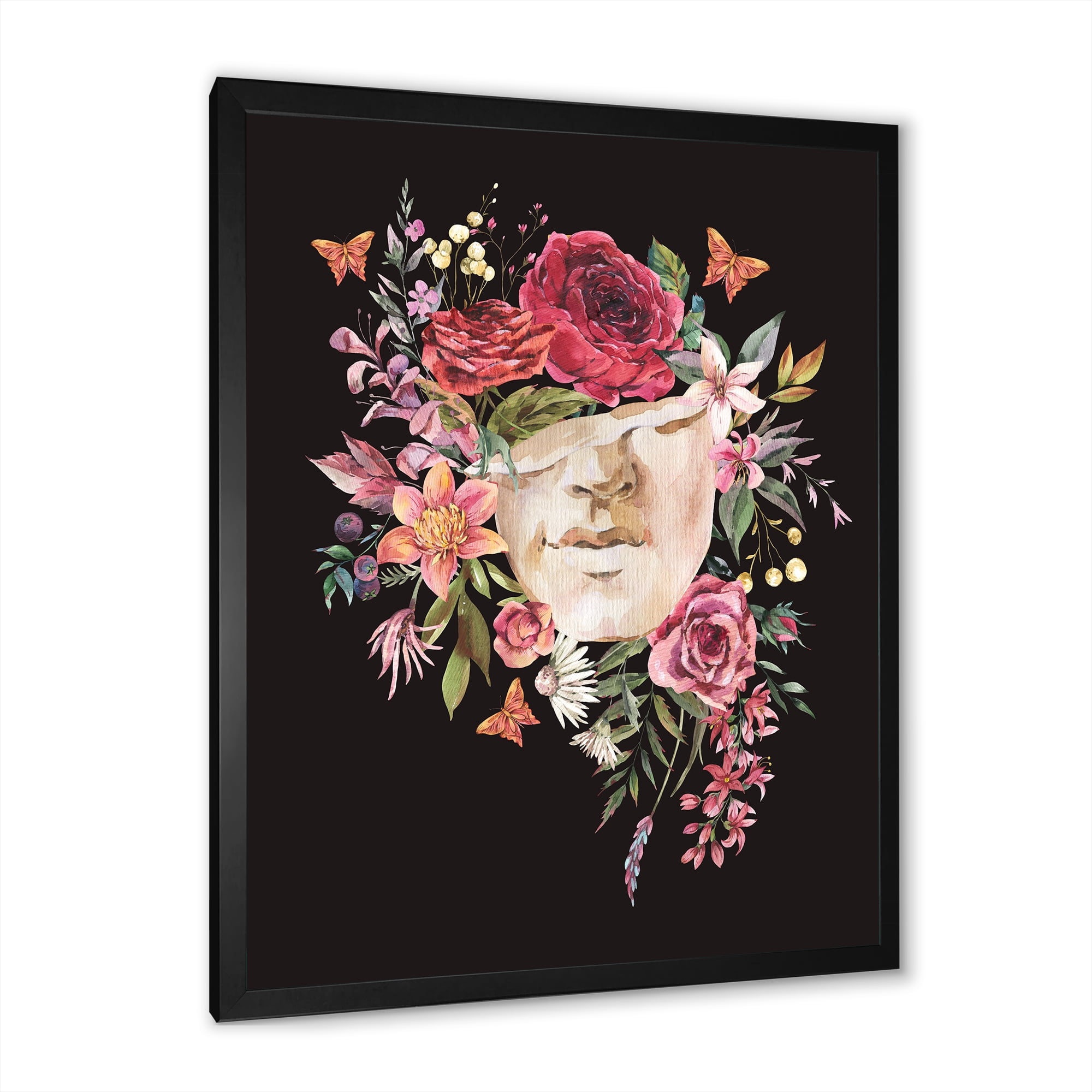 Designart 'Ancient Greek Sculpture Detail With Dry Flowers' Traditional Framed Art Print