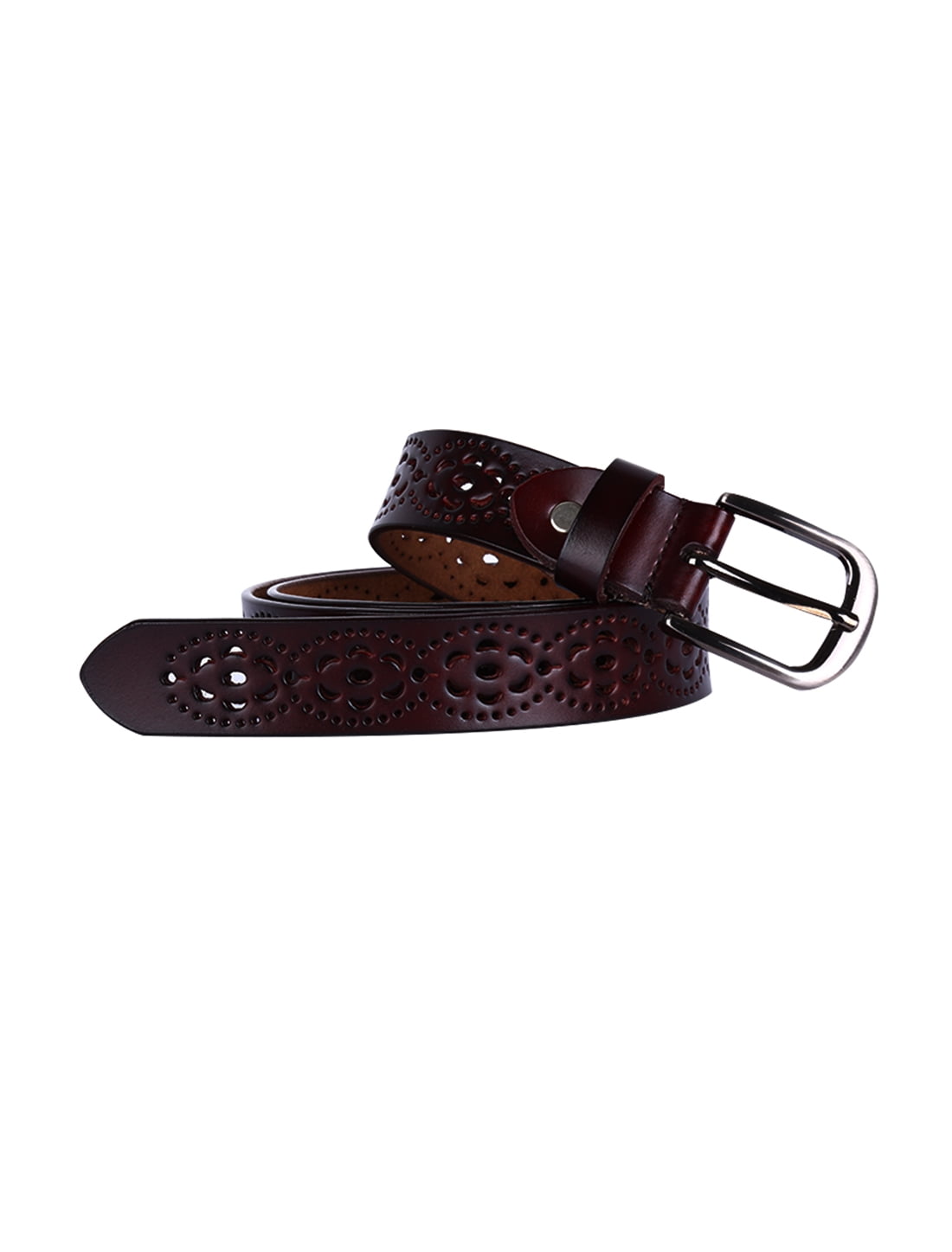 Unique Bargains Women's Carved Multi-Hole Hollow Alloy Pin Buckle Faux Leather Belt
