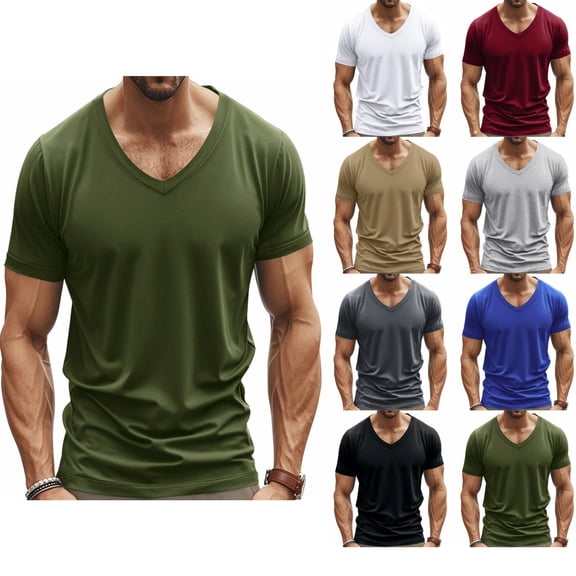 Man Fashion Leisure Motion Ventilation Solid Color V-neck Short Sleeve Workout Tops For Men Business Casual Outfits Comfort Colors Men's Gifts