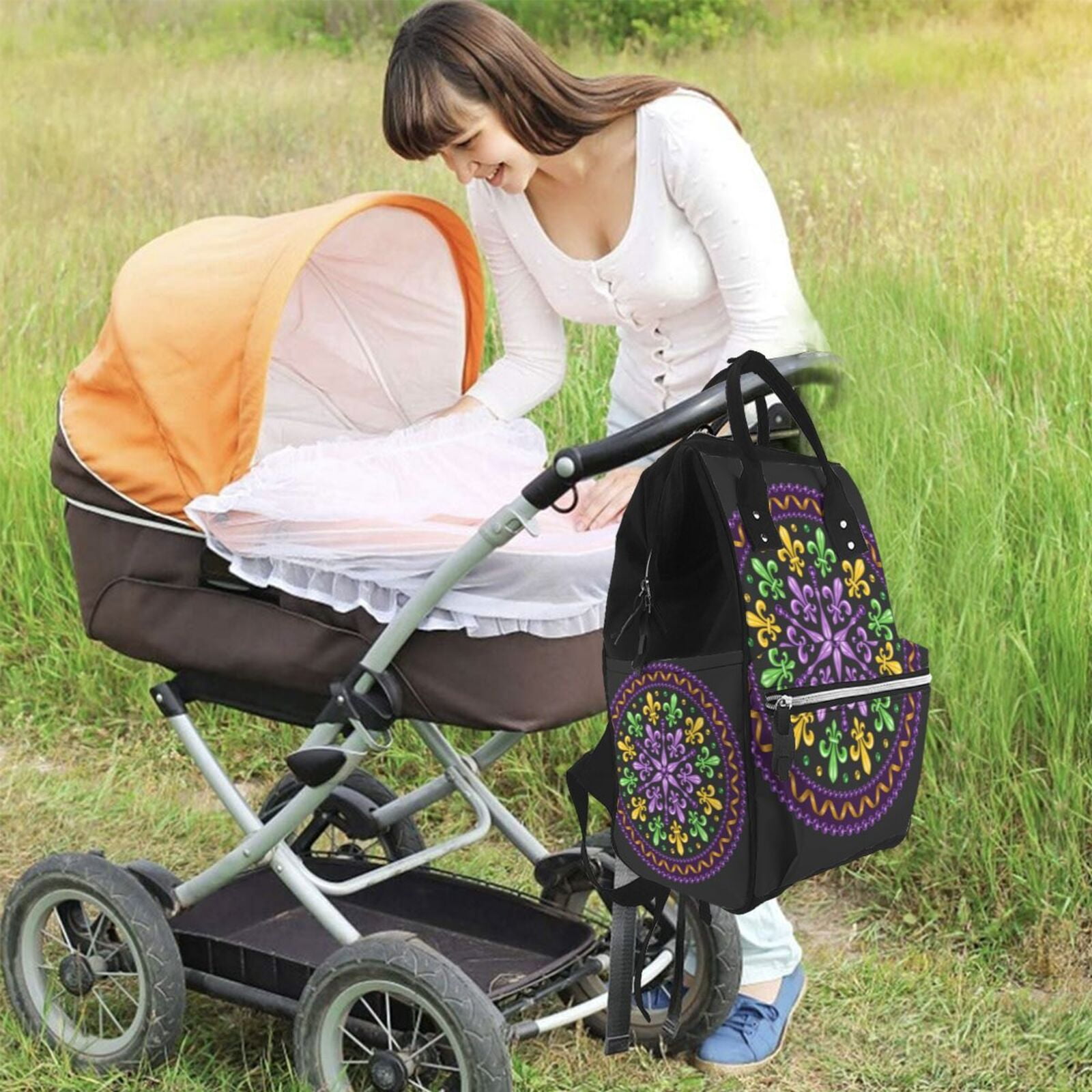 Ratiio Mardi Gras5 Mummy Backpack - Waterproof Twill Canvas, Large Capacity Diaper Bag with Multiple Pockets and Adjustable Straps