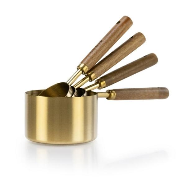 Everything Kitchens Modern Essentials Gold Measuring Cups with Wood Handles | Set of 4