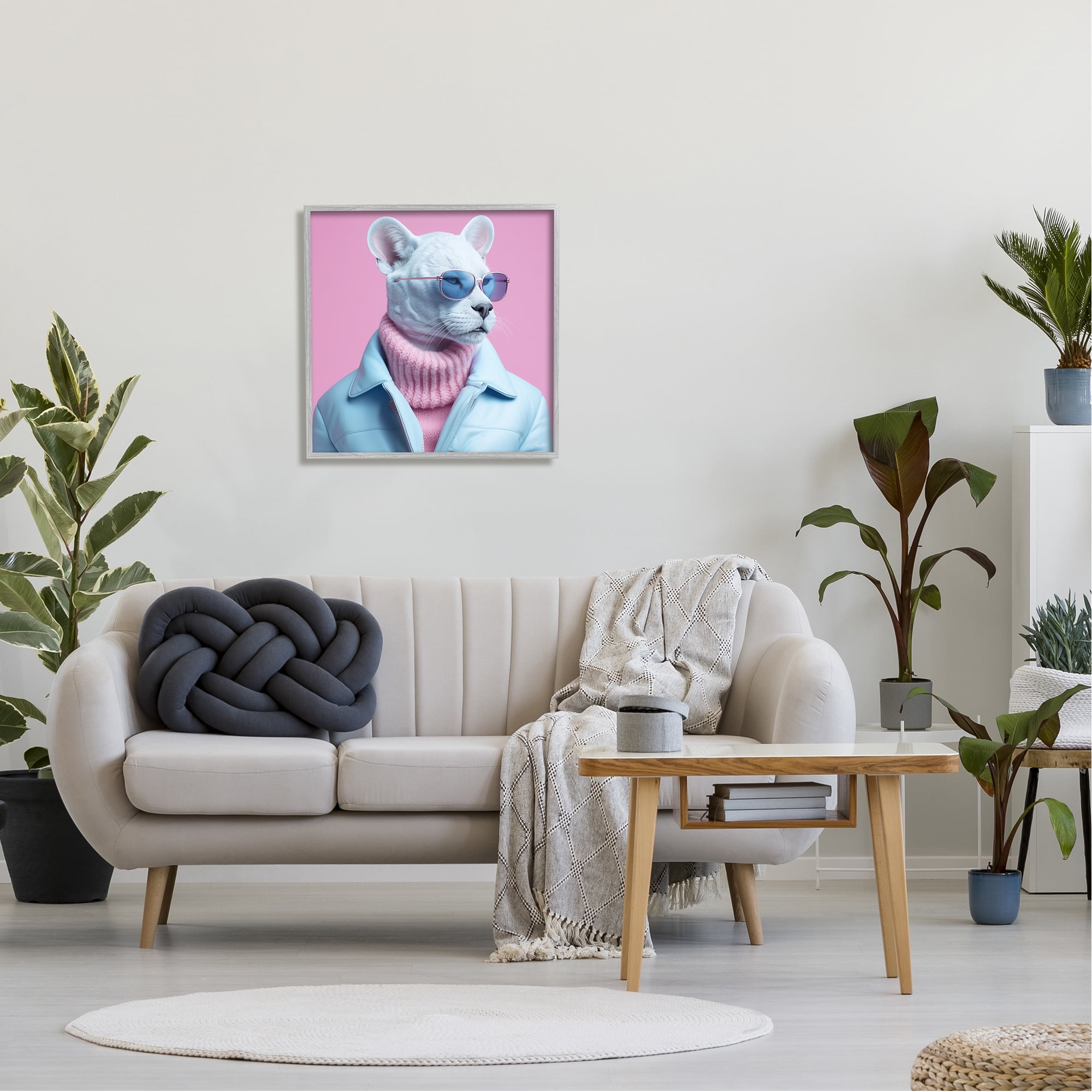 Stupell Industries Pastel Stylish Panther Animals & Insects Painting Gray Framed Art Print Wall Art, 24 x 24