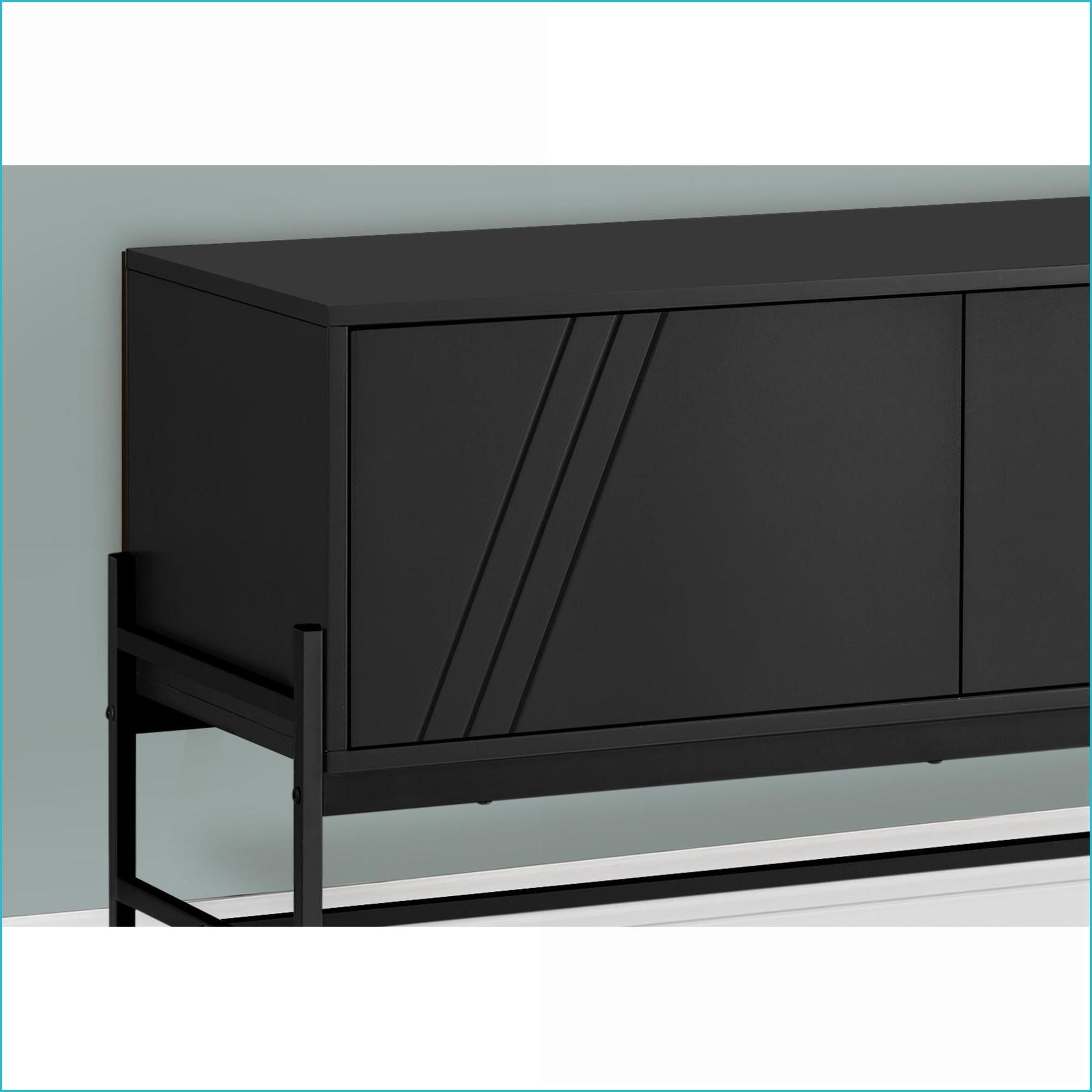 TV Furniture | 60 Inch Modern TV Stand with Storage | Black Laminate & Metal | Black | TV Size Ranges 80-89 inches
